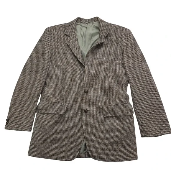VTG Harris Tweed Wool Blazer Men's 41R Brown Plaid‎Sport Coat Handwoven Jacket